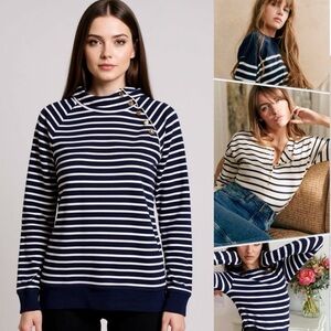 Lauren Ralph Lauren Women’s Crew Neck Hoodie Blue Striped Top Size Medium